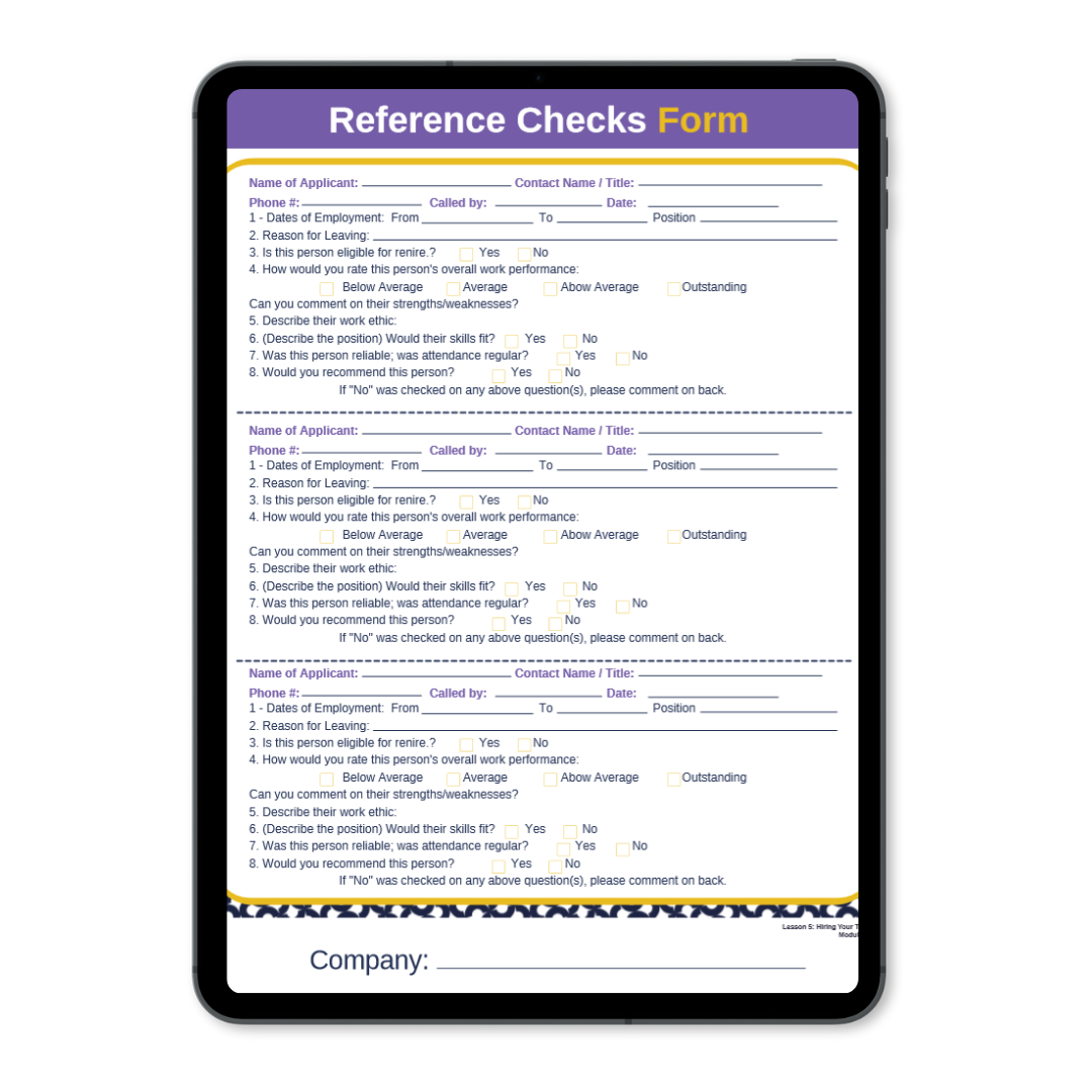 Reference Checklist
