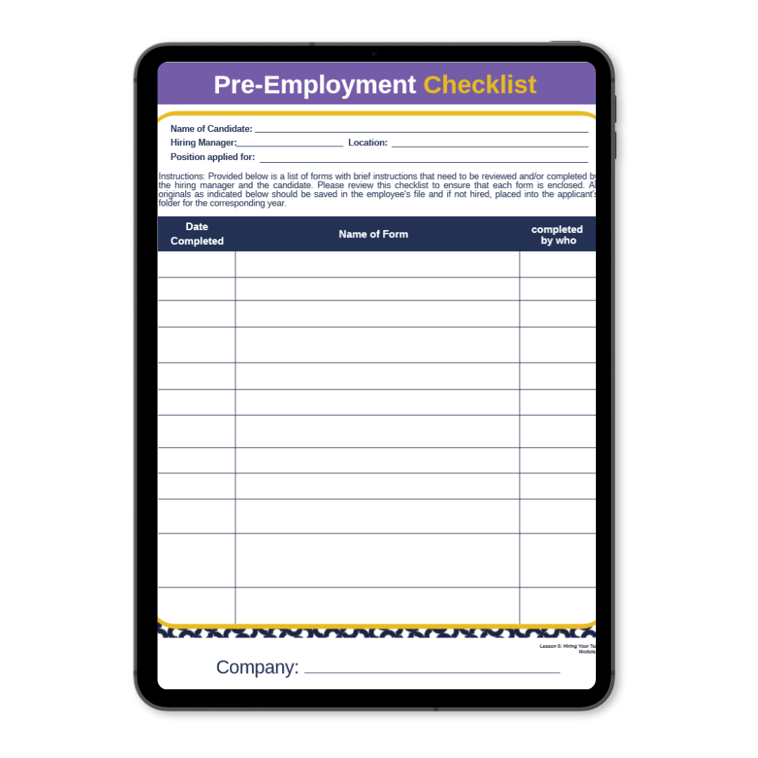 Pre-Employment Checklist | Excell Official Shop – Shop Excell
