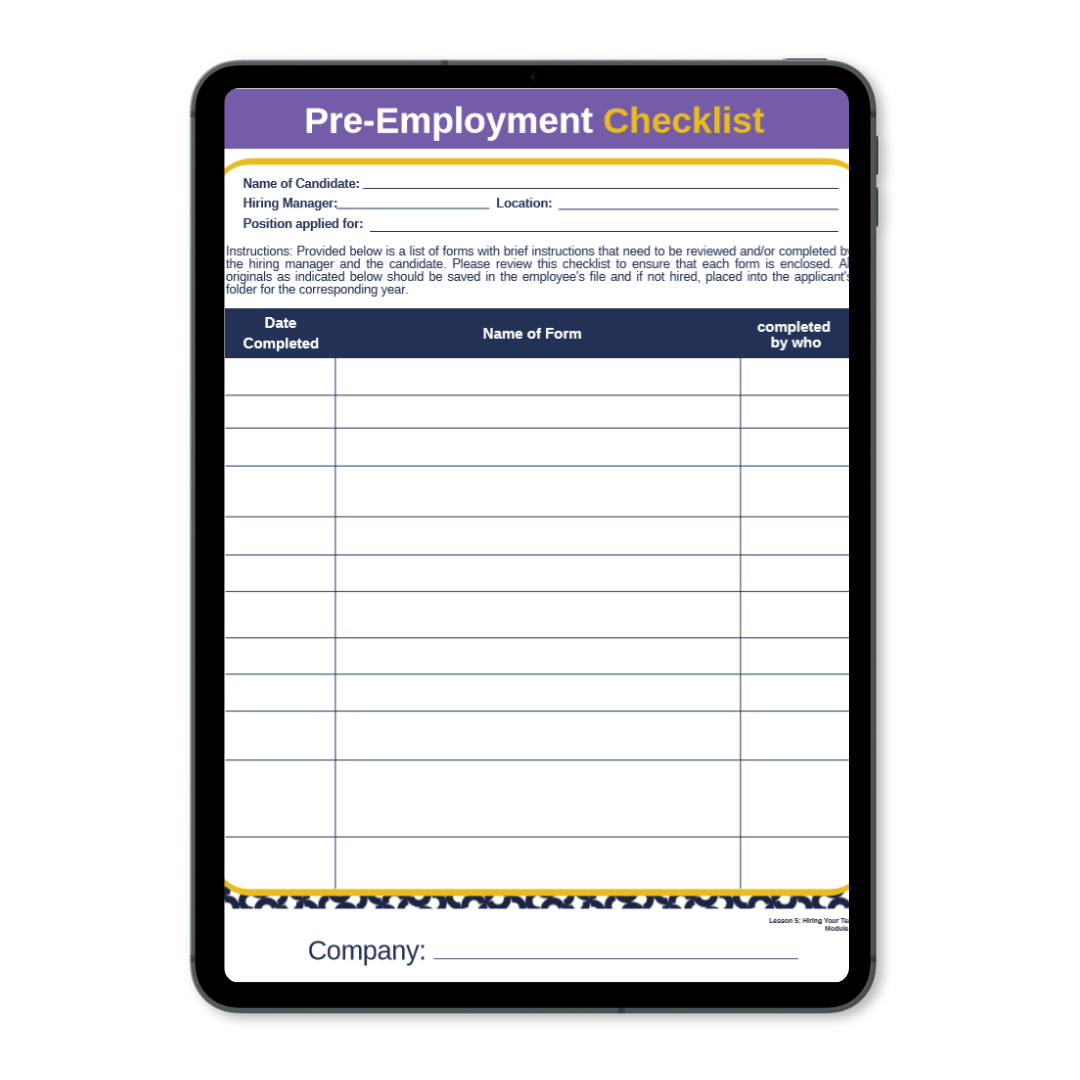 Pre-Employment Checklist