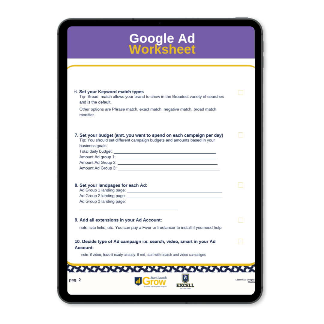 Google Ads Worksheet