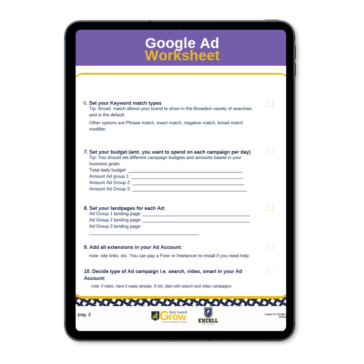 Google Ads Worksheet