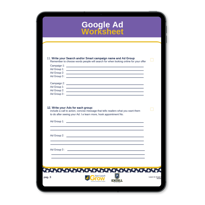 Google Ads Worksheet